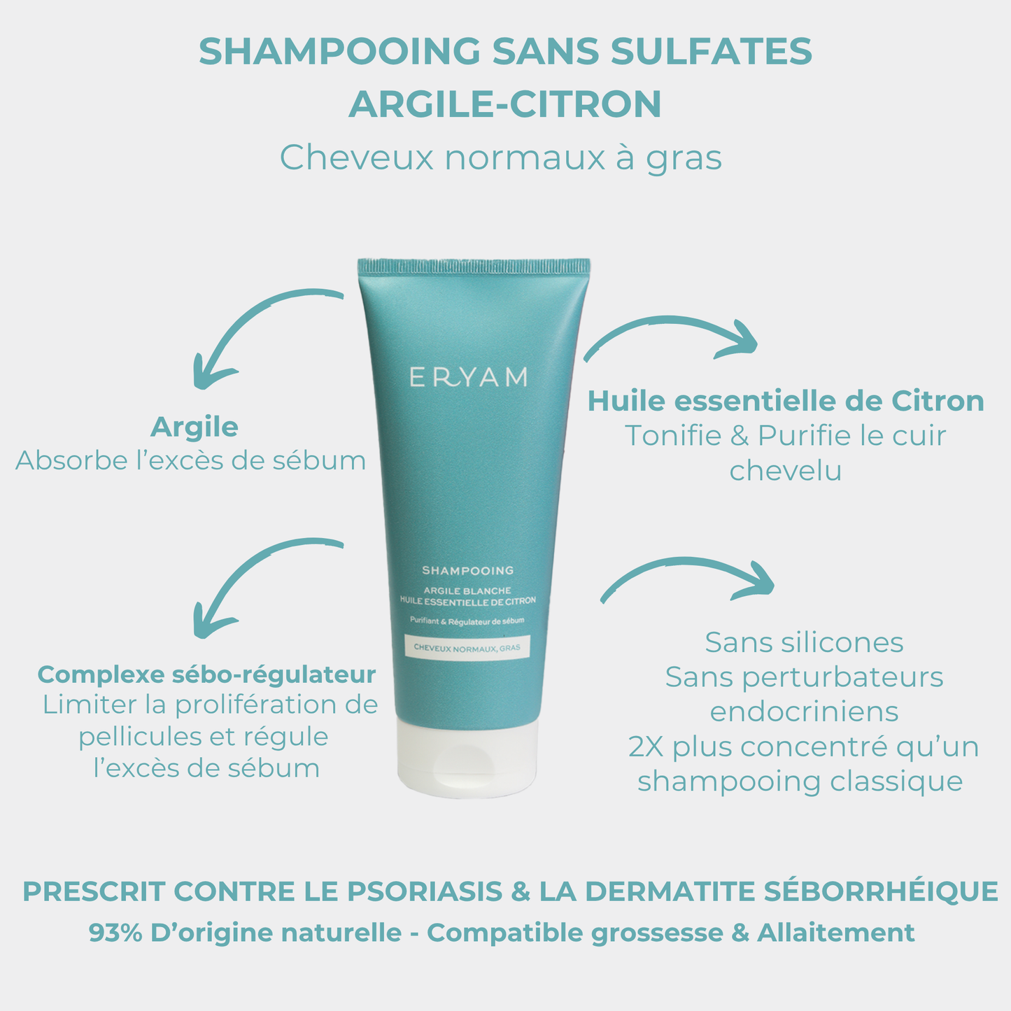 Shampooing Sans Sulfates Argile Blanche & Huile Essentielle de Citron