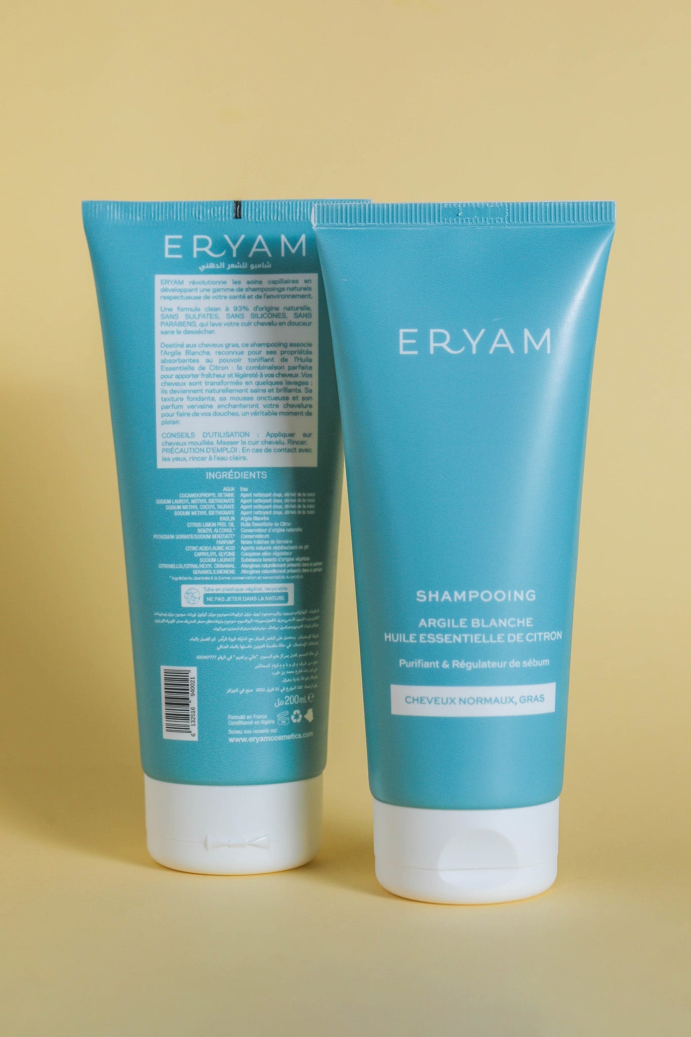 Shampooing Naturel Argile Blanche & Huile Essentielle de Citron - Cheveux normaux à gras - Eryam