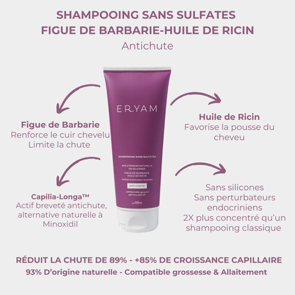 Shampooing antichute ERYAM : figue de barbarie, huile de ricin et Capilia Longa